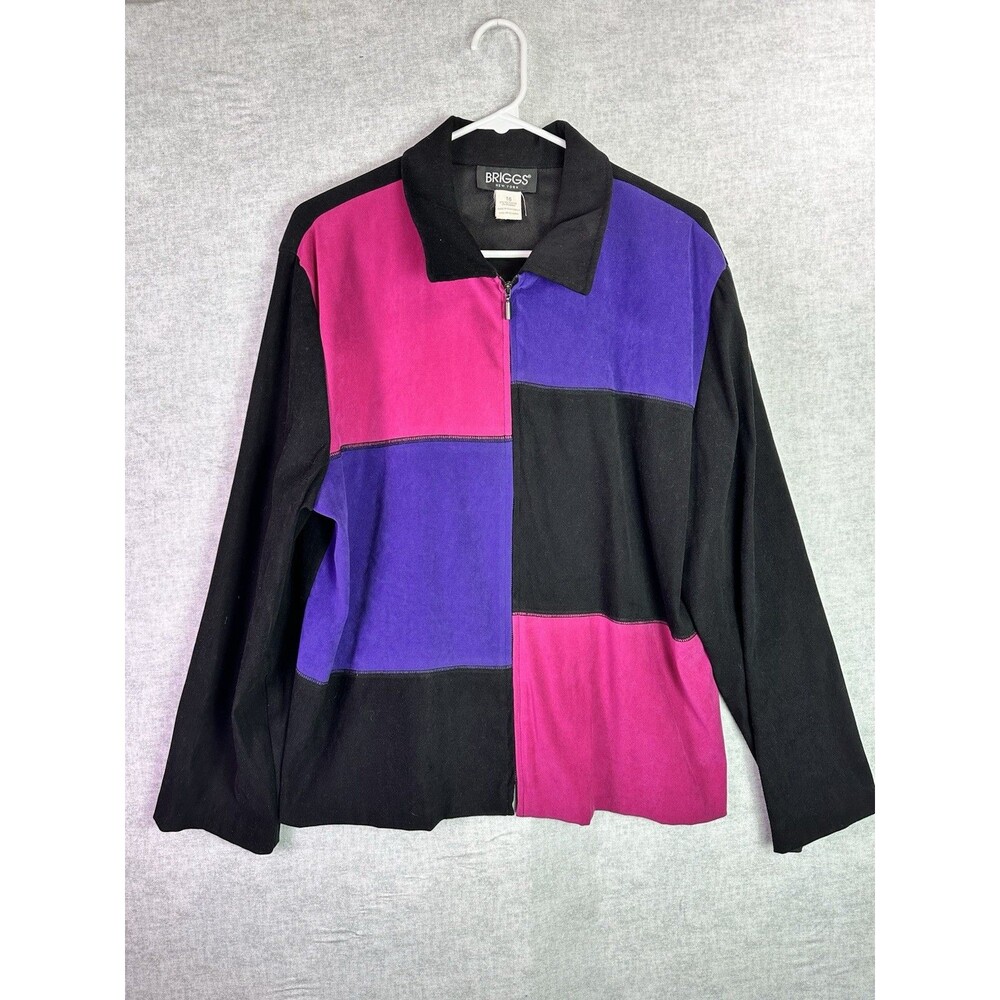 Briggs New York Vintage Retro 80s Color Block Full Zip Jacket Size 16 Blazer EUC